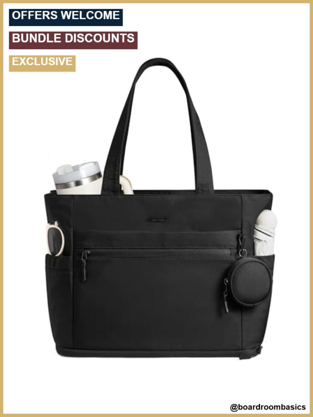 Expandable Laptop Tote Bag 33-40L Travel Handbag with Tumbler Holder TSA